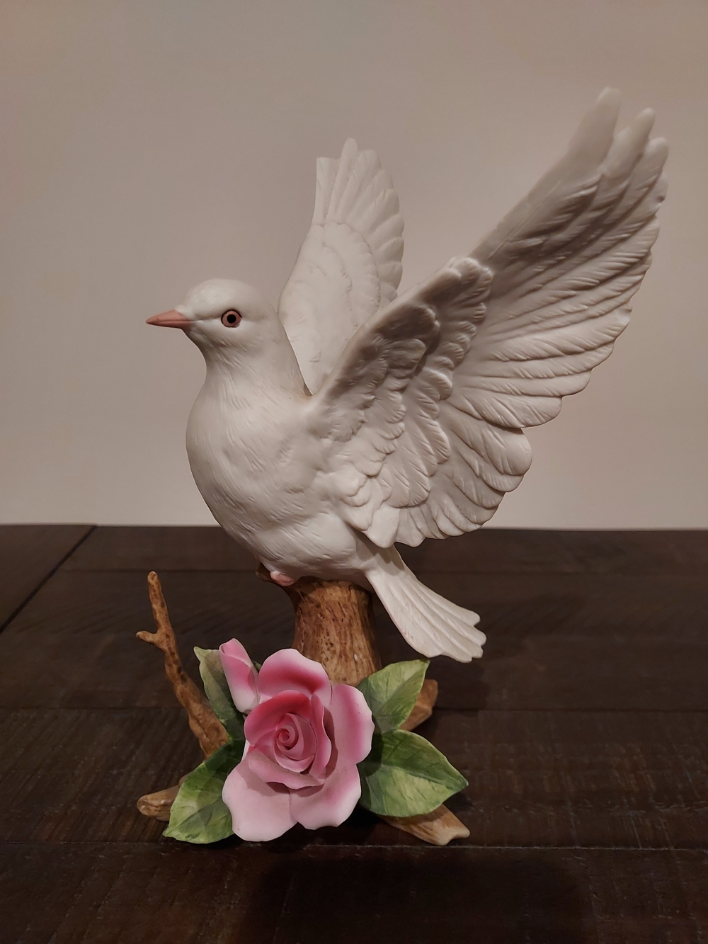 Andrea By Sadek White Dove Figurine with Pink Rose Accent